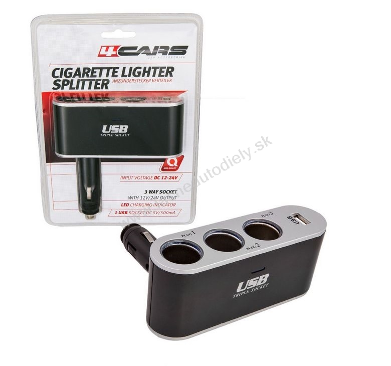 Roztrojka zapaľovača s USB prípojkou 12V/24V