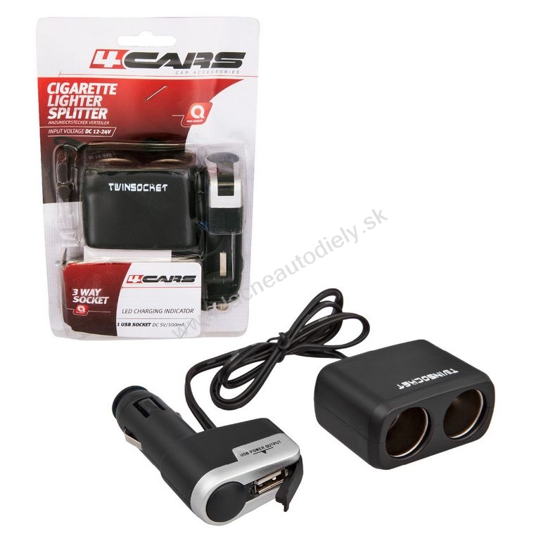 Rozdvojka zapaľovača s USB prípojkou, 12V/24V